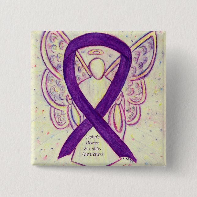 Crohns sjukdom och Kolitis Awareness Angel Stift Knapp (Framsida)