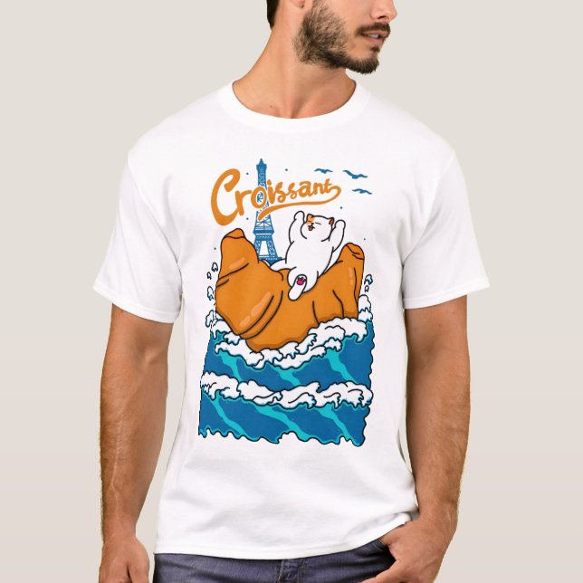 Croissant and Cat in the Wave T Shirt (Framsida)