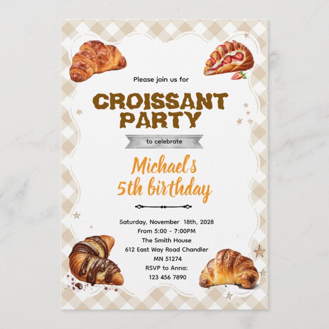 Croissant Birthday Invitation Inbjudningar (Framsida)