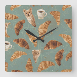 Croissant Crawl Cats, Coffee & French Bakery Chaos Fyrkantig Klocka