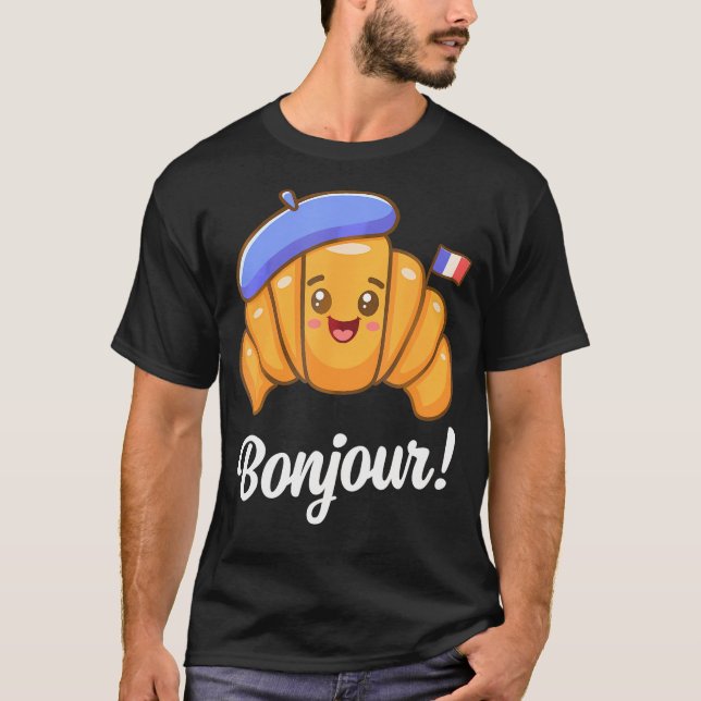 Croissant Fransk som säger Frankrike Baking Breakf T Shirt (Framsida)