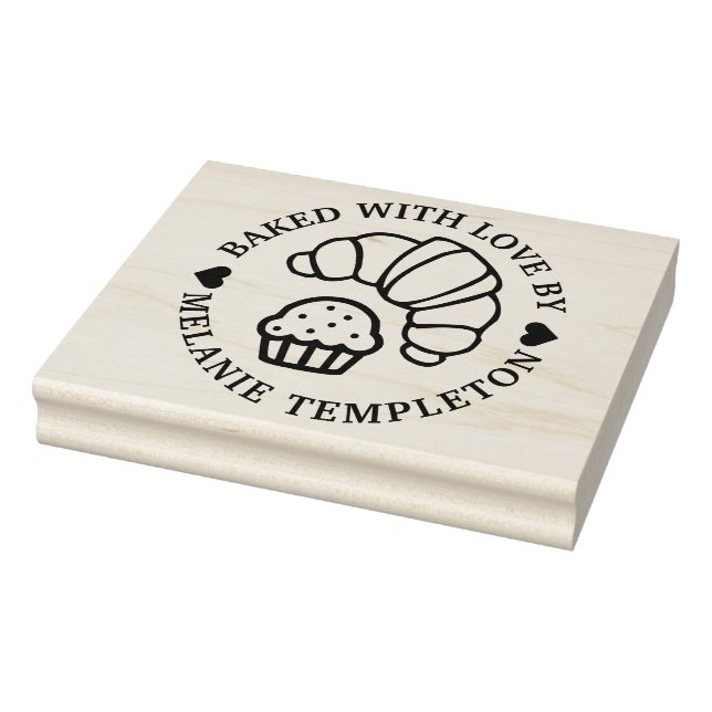 Croissant Muffin Round "Baked with kärlek by" Namn Stämpel (Stämpel)