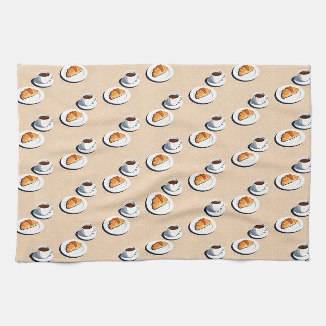 croissant on a plate with a cup of black coffee kökshandduk (Horisontell)