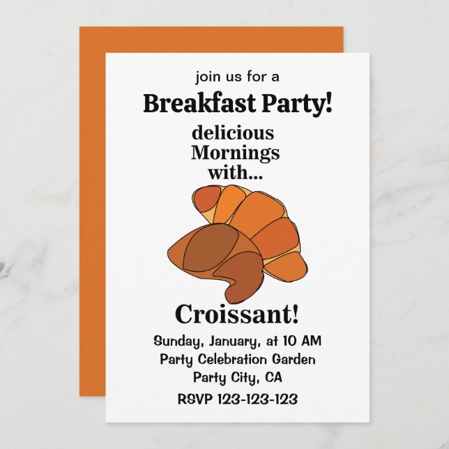 Croissant Pastry Breakfast Party Inbjudningar (Fram/baksida)