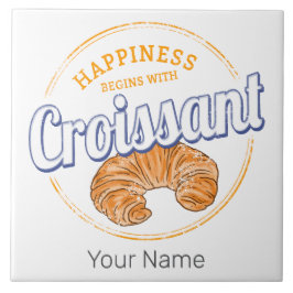 Croissant Snack Vintage France Retro Breakfast Kakelplatta
