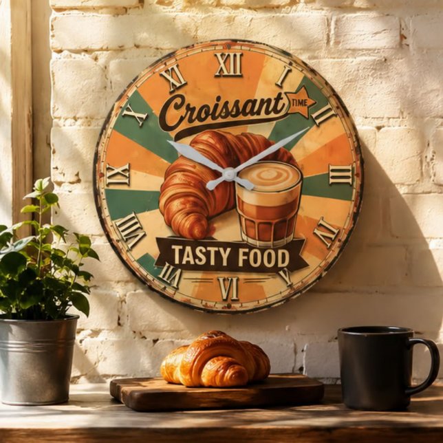 Croissant Time Vintage Kitchen Stor Klocka (Skapare uppladdad)