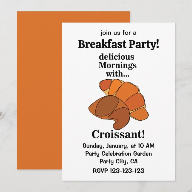 Croissantbakelse Frukostfest Inbjudningar (Fram/baksida)