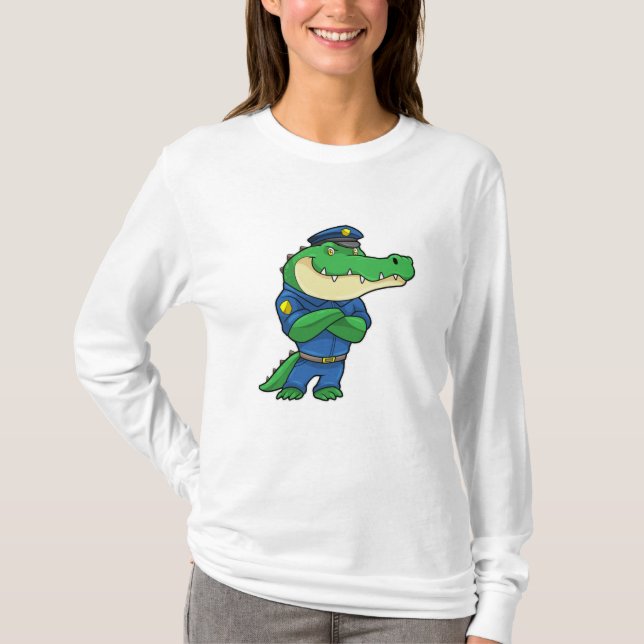 Crokodil som polistjänsteman med polisuniform t shirt (Framsida)