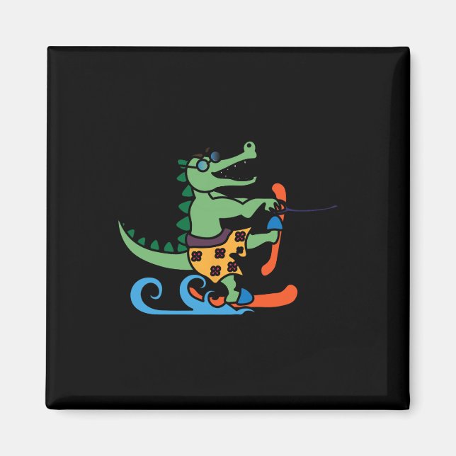 Crokodile Älskare Skiing Alligator Reptile Vatten  Magnet (Framsidan)