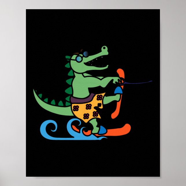 Crokodile Älskare Skiing Alligator Reptile Vatten  Poster (Framsidan)