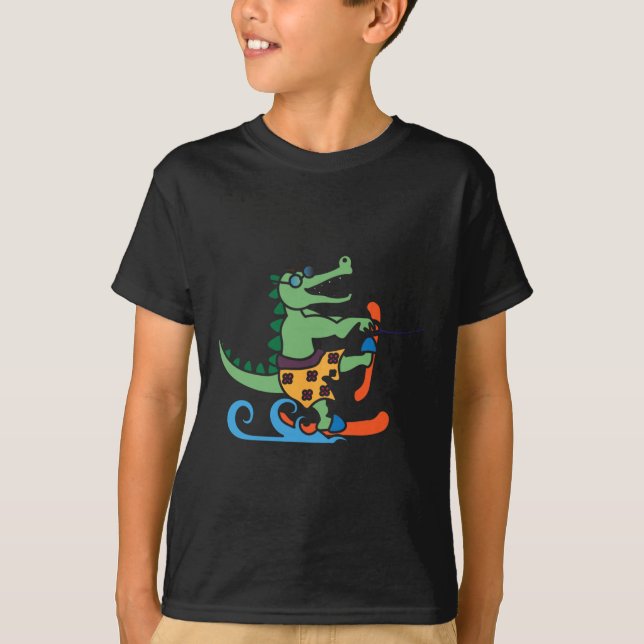 Crokodile Älskare Skiing Alligator Reptile Vatten  T Shirt (Framsida)