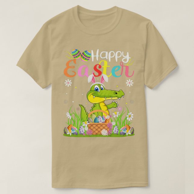 Crokodile Bunny Egg Hunting Funny Crokodile Lyckli T Shirt (Design framsida)