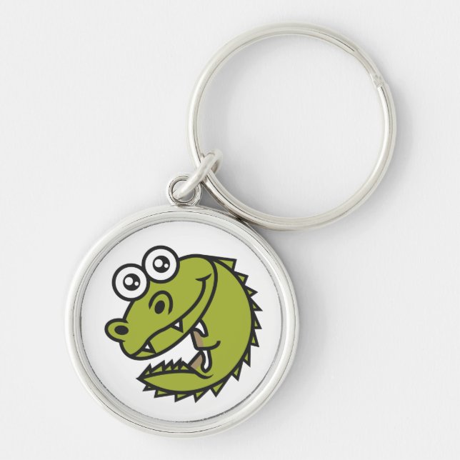 Crokodile Cute Baby Croc Rund Silverfärgad Nyckelring (Framsidan)