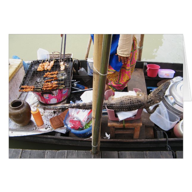 Crokodile Kött BBQ ... Thailand Street Food Card Hälsningskort (Framsidan Horizontal)
