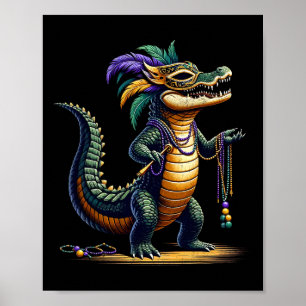 Crokodile Mardi Gras Funny Crokodile Mardi Gras Poster