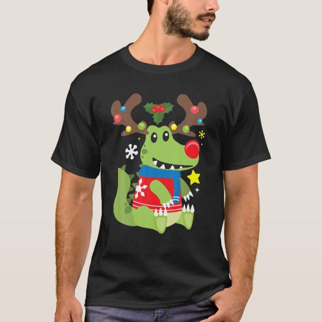Crokodile Reindeer Funny Cute Boy Gift T Shirt (Framsida)