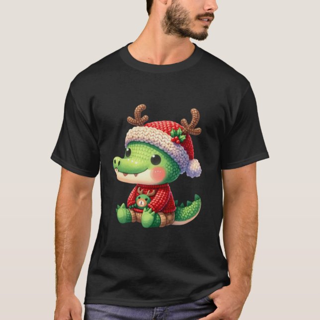Crokodile Reindeer Hat jultomten Funny Croco T Shirt (Framsida)
