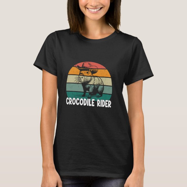 Crokodile Rider Funny Capybara T Shirt (Framsida)