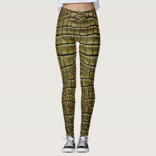 Crokodile Skin Print Brown Leggings & Yoga Byxor