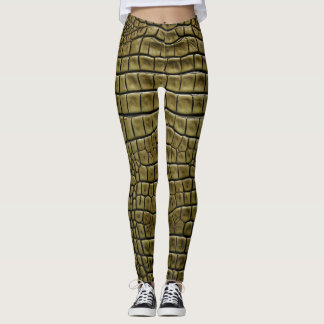 Crokodile Skin Print Brown Leggings & Yoga Byxor