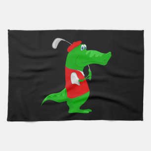 Crokodile Tecknad Golfer on Kitchen & Sports Towel Kökshandduk