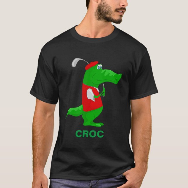 Crokodile Tecknad Golfer Personalize Namn T Shirt (Framsida)