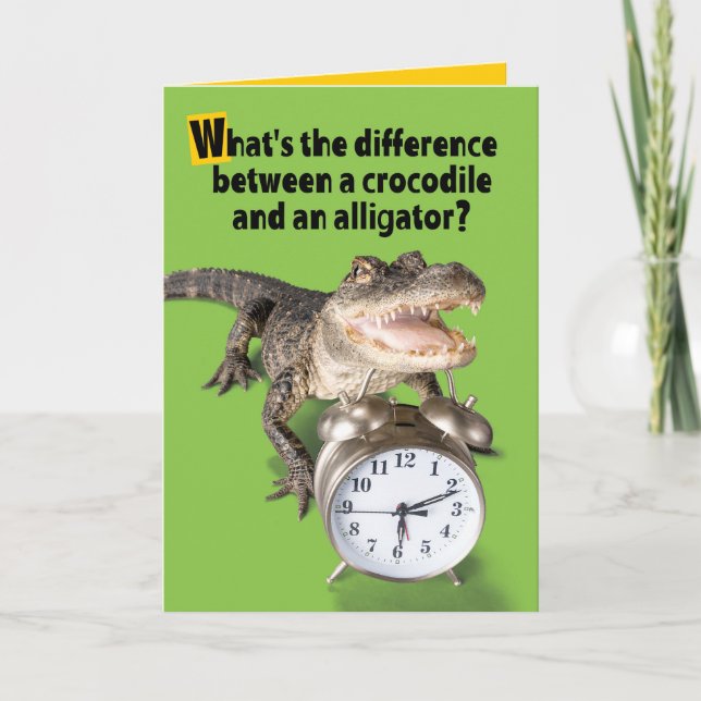 Crokodile Verses Alligator Riddle Se dig snart Kort (Framsida)