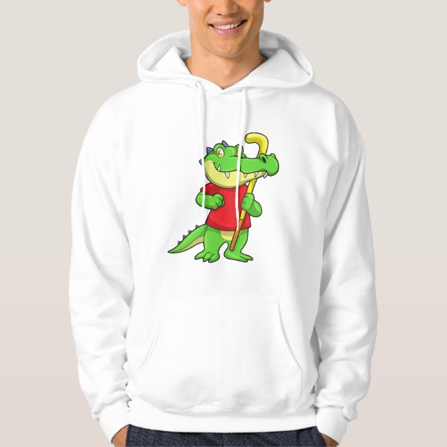 Crokodile vid Fält hockey med Stick Hoodie (Framsida)