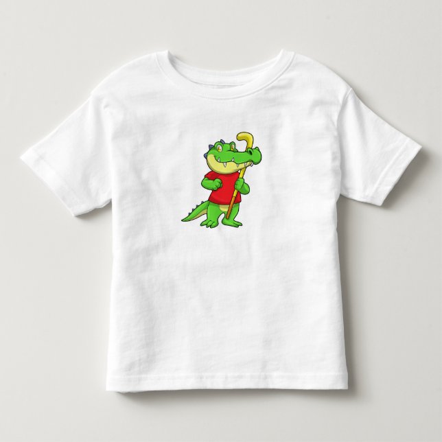 Crokodile vid Fält hockey med Stick T Shirt (Framsida)