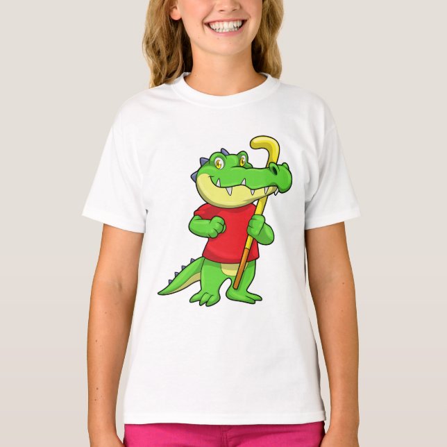 Crokodile vid Fält hockey med Stick T Shirt (Framsida)