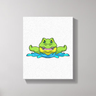 Crokodile vid Swimming i Vatten Canvastryck