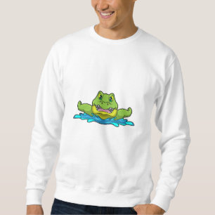 Crokodile vid Swimming i Vatten Lång Ärmad Tröja