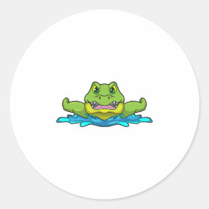 Crokodile vid Swimming i Vatten Runt Klistermärke