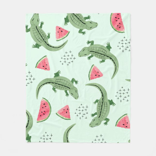 Crokodile Watermelon, Abstrakt Vintage Mönster. Fleecefilt (Framsidan)