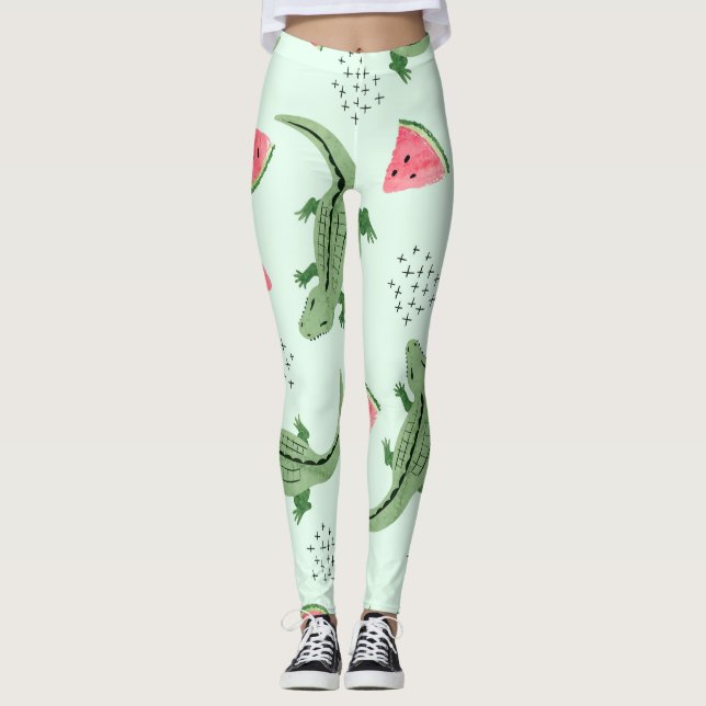 Crokodile Watermelon, Abstrakt Vintage Mönster. Leggings (Framsida)