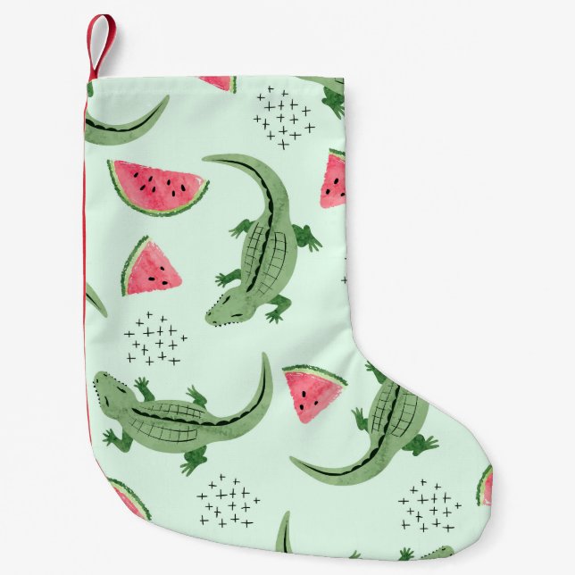 Crokodile Watermelon, Abstrakt Vintage Mönster. Liten Julstrumpa (Framsidan)