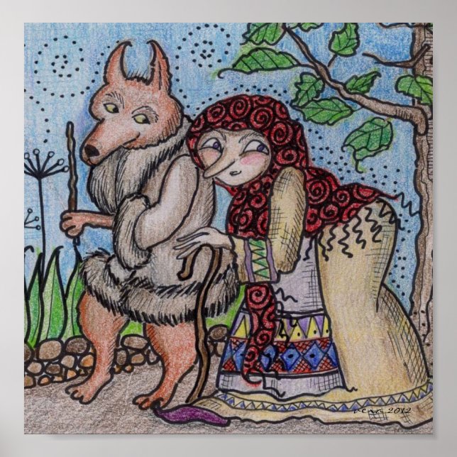 Crone och Wolfie Go for a Walk Ukrainska folkArt Poster (Framsidan)