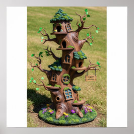 Crooking Träd Birdhouse Poster