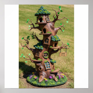 Crooking Träd Birdhouse Poster