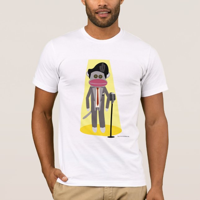 Crooner Sock monkey Cute Retro Singer Tecknad Tee (Framsida)