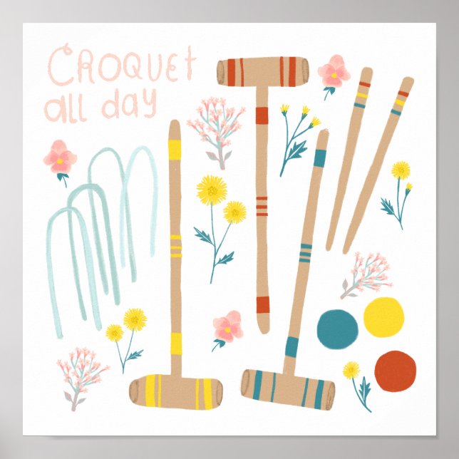 CROQUET ALL DAY Gräsmatta Games Roligt Cute Anpass Poster (Framsidan)