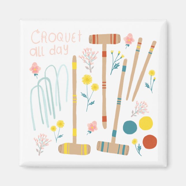 CROQUET ALL DAY Gräsmatta Games Roligt Cute Magnet (Framsidan)