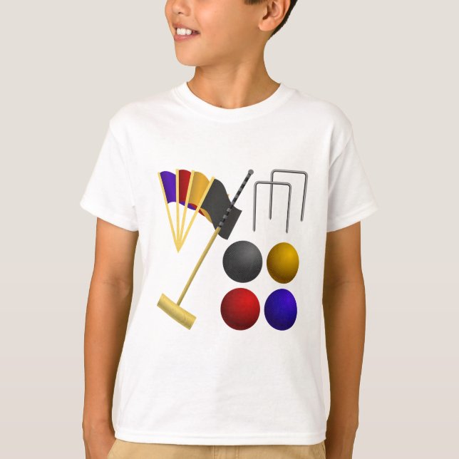 Croquet Equipment Set Mallet Balls Hoops T Shirt (Framsida)