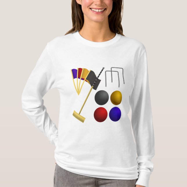 Croquet Equipment Set Mallet Balls Hoops T Shirt (Framsida)