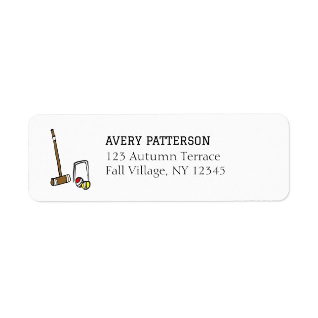 Croquet Player Hand-Illustrated Gräsmatta Games Ad Returadress Etikett (Framsidan)