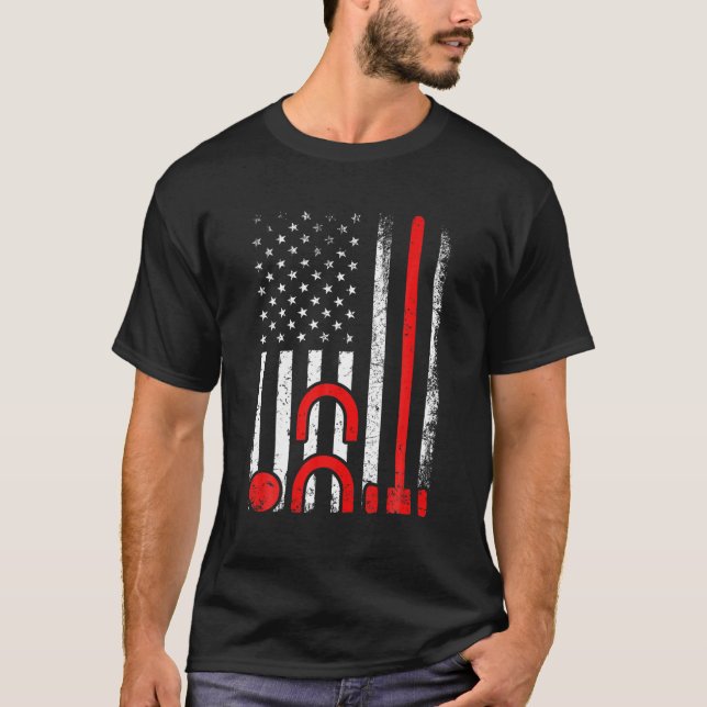 Croquet Set Älskare Retro American Flagga Croquet  T Shirt (Framsida)