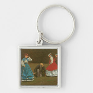 Croquetleken, 1866 (olja på kanfas) fyrkantig silverfärgad nyckelring