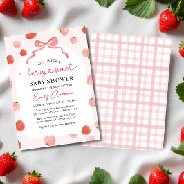 Croquette Bär Söt Bow Jordgubb Baby Shower Inbjudningar