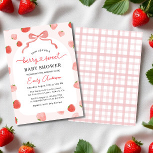 Croquette Bär Söt Bow Jordgubb Baby Shower Inbjudningar