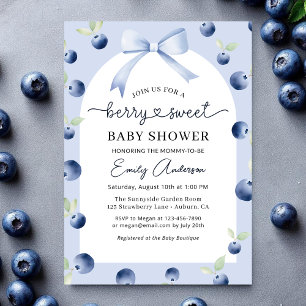 Croquette Bow Blueberry Berry Sweet Baby Shower Inbjudningar